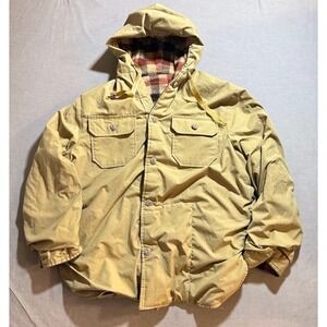 Vintage Woolrich Hooded Jacket Barn Coat Mens Large Beige Button Reversible 70s.
